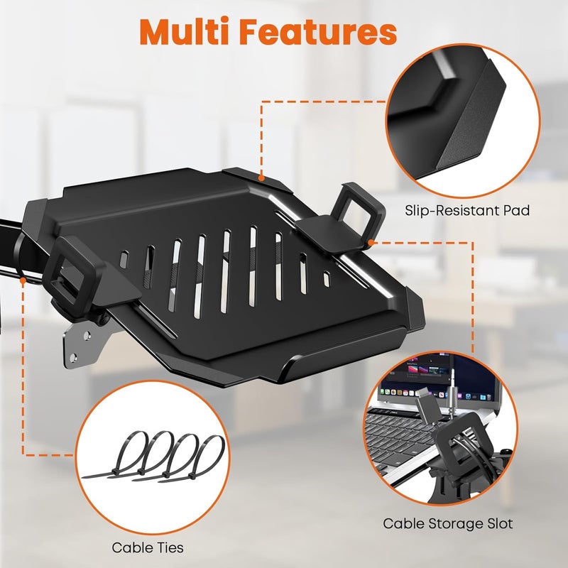 PUTORSEN Laptop Pole Mount Tray – Universal Full Motion Arm Holder with Removable 75mm & 100mm VESA Plate, Fits 12–18 Inch, Black - Image 5